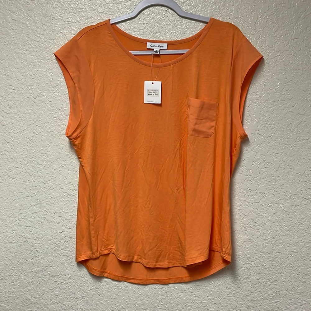 NWT CALVIN KLEIN Orange Short Sleeve Top Size XL